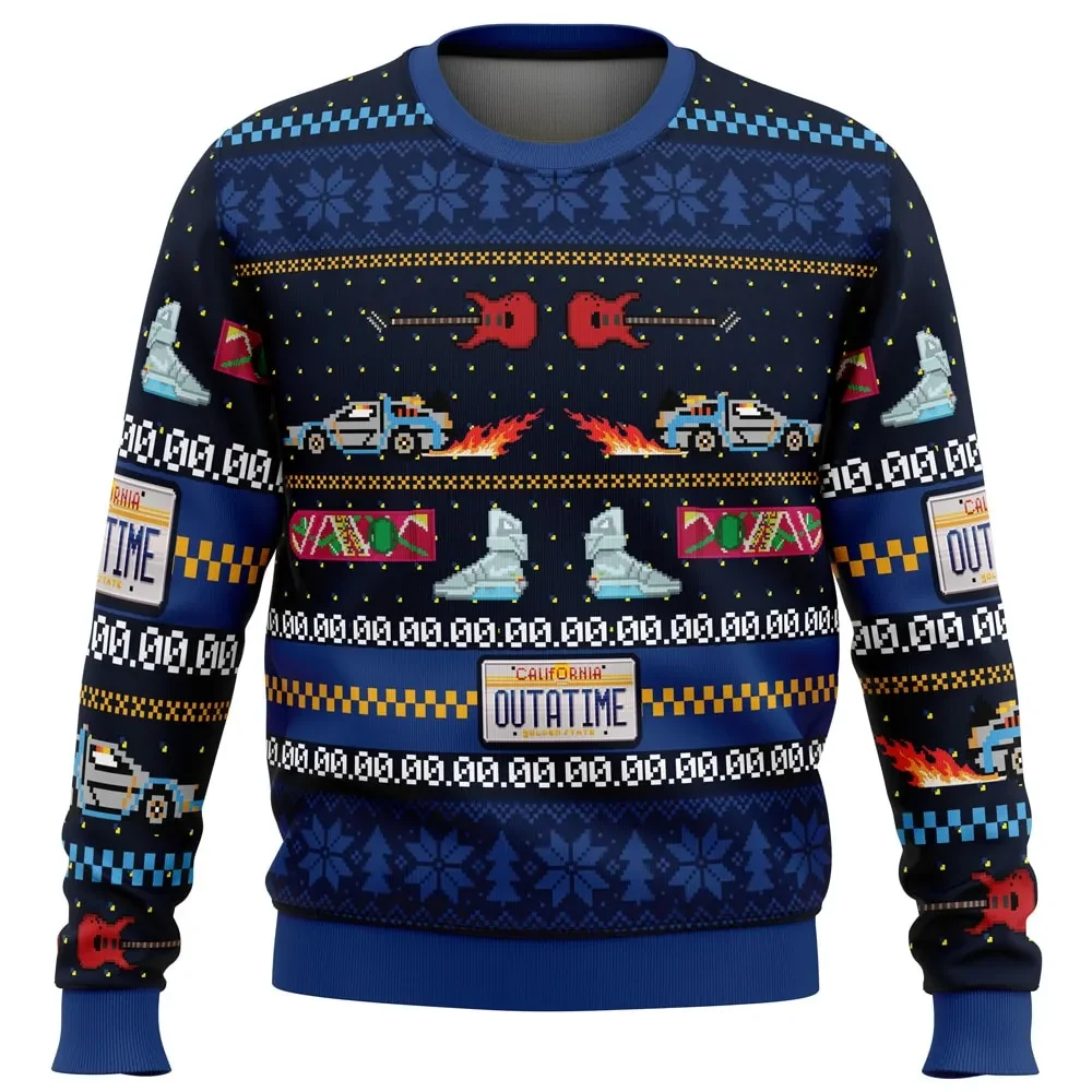 Get Back in Time for Christmas Back to the Future Outatime DeLorean Ugly Christmas Sweater, Movie Holiday Sweater, All Over Print Xmas Sweater