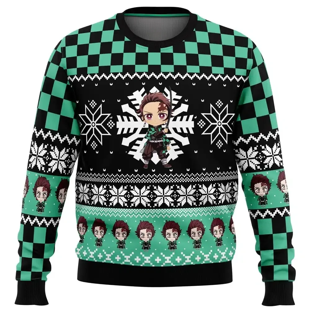 Chibi Christmas Tanjiro Kamado Demon Slayer Ugly Christmas Sweater, Kimetsu no Yaiba Anime Holiday Sweater, All Over Print Xmas Sweater