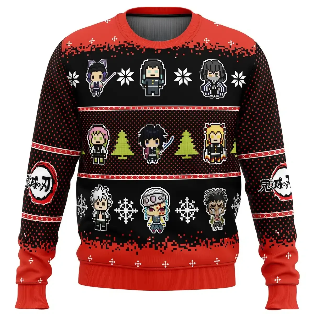 Hashira Demon Slayer Ugly Christmas Sweater, Kimetsu no Yaiba Pillars Holiday Sweater, Pixel Art Sprite Lineup, Anime Xmas Gift for Fans