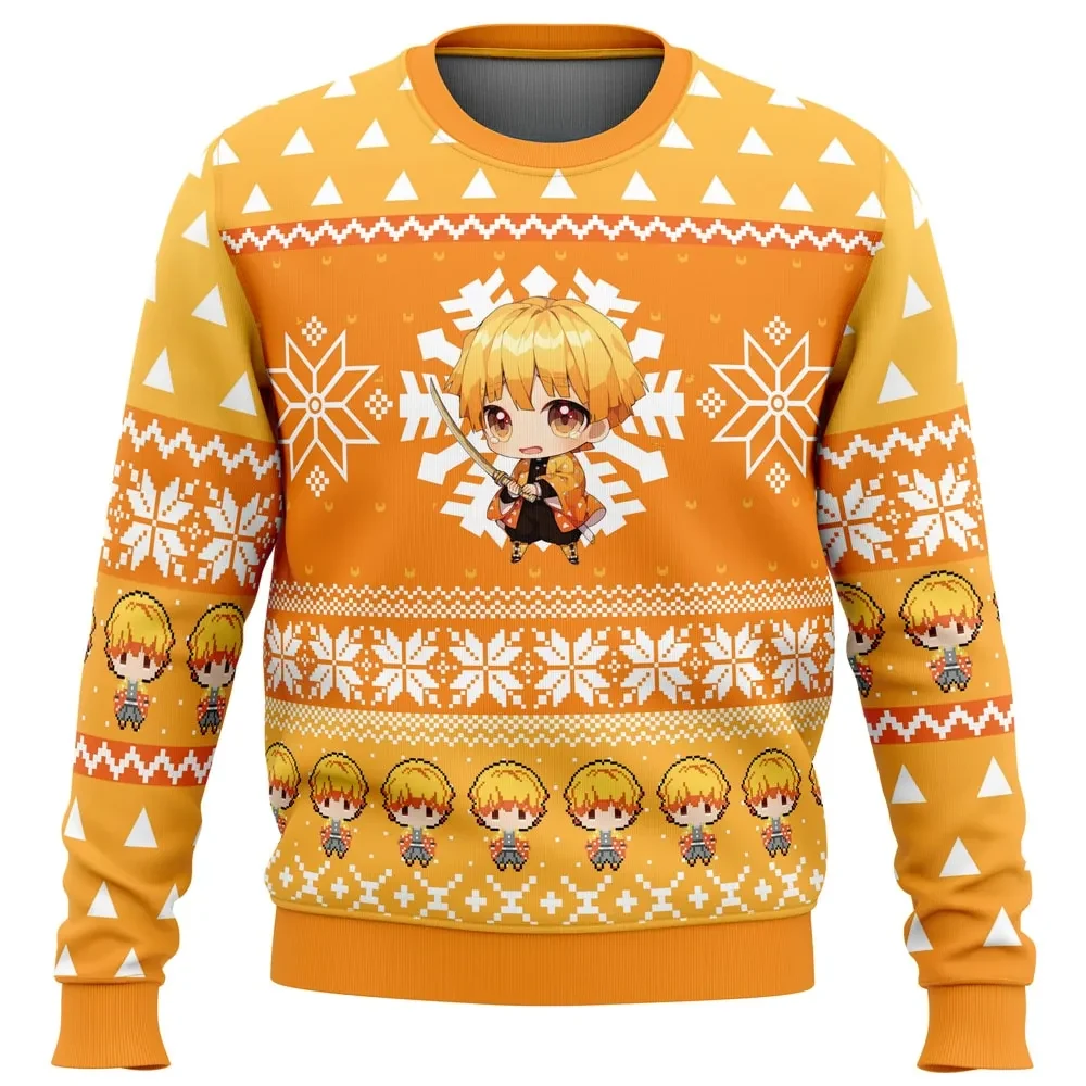 Chibi Christmas Zenitsu Agatsuma Demon Slayer Ugly Christmas Sweater, Kimetsu no Yaiba Anime Holiday Sweater, Xmas Jumper