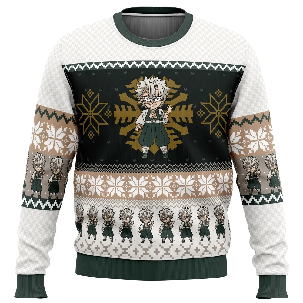Chibi Christmas Sanemi Shinazugawa Demon Slayer Ugly Christmas Sweater, Kimetsu no Yaiba Holiday Sweater, Anime Xmas Sweater