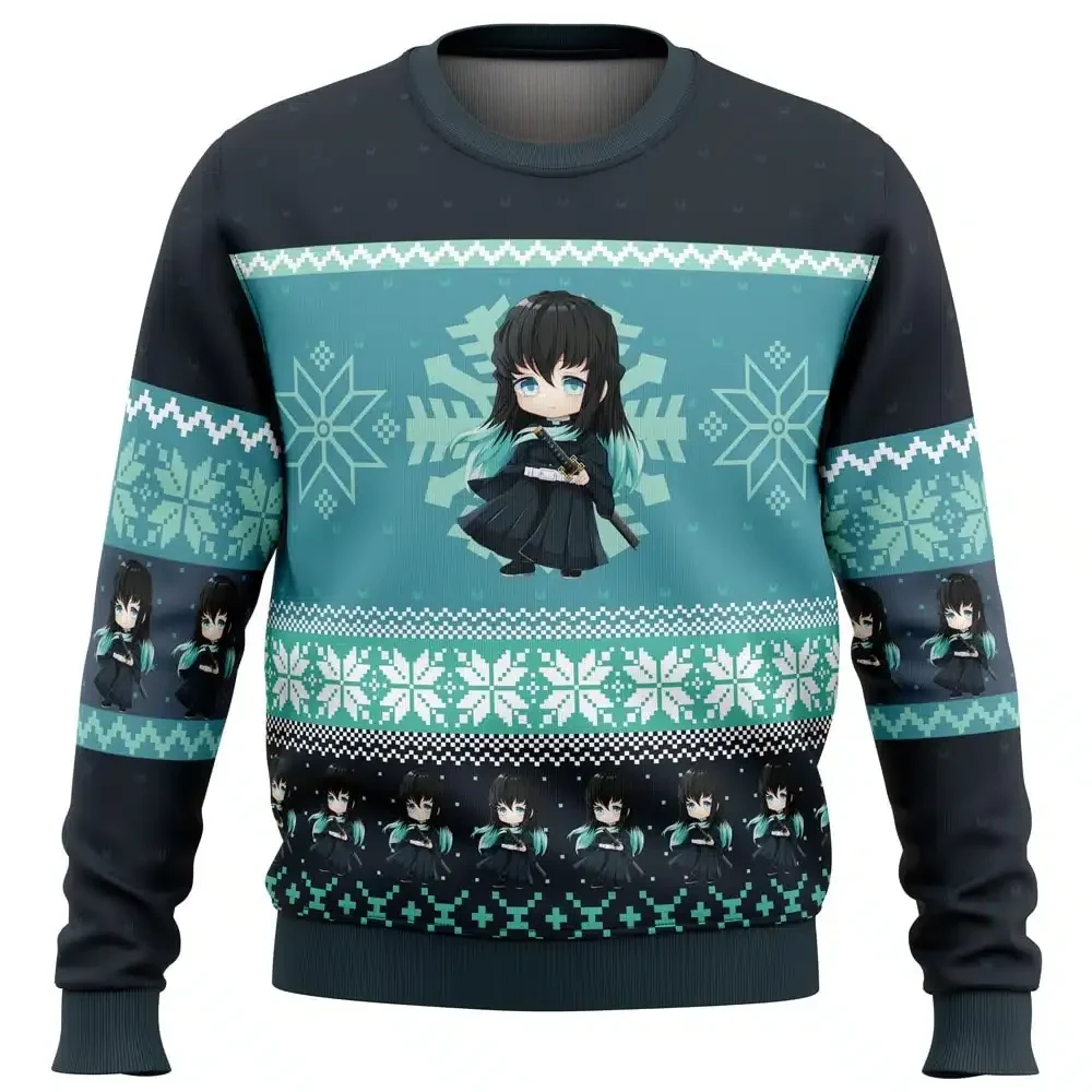 Chibi Christmas Muichiro Tokito Mist Hashira Demon Slayer Ugly Christmas Sweater, Kimetsu no Yaiba Anime Holiday Sweater, All Over Print Xmas