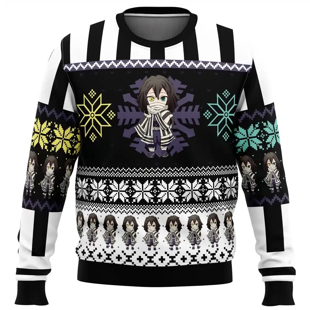 Chibi Christmas Obanai Iguro Demon Slayer Ugly Christmas Sweater, Kimetsu no Yaiba Holiday Sweater, Anime Xmas Sweater