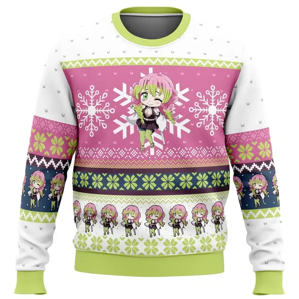 Chibi Christmas Mitsuri Kanroji Demon Slayer Ugly Christmas Sweater, Anime Holiday Sweater, Love Hashira Kimetsu no Yaiba Anime Xmas Gift