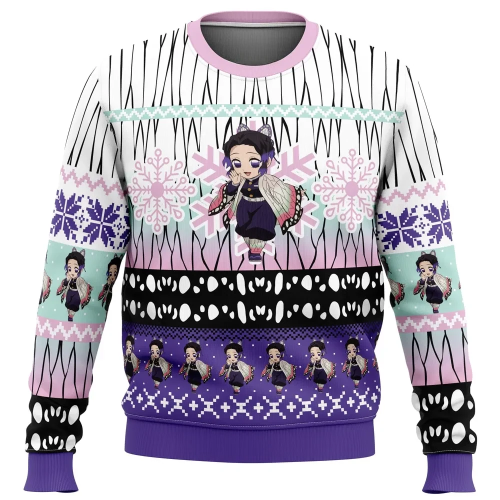 Chibi Christmas Shinobu Kocho Demon Slayer Ugly Christmas Sweater, Kimetsu no Yaiba Anime Holiday Sweater, Unisex All Over Print Xmas Jumper