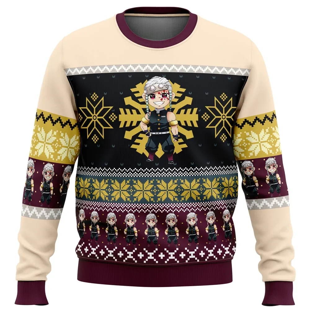 Chibi Christmas Tengen Uzui Demon Slayer Ugly Christmas Sweater, Kimetsu no Yaiba Anime Holiday Sweater, Unisex Xmas Jumper