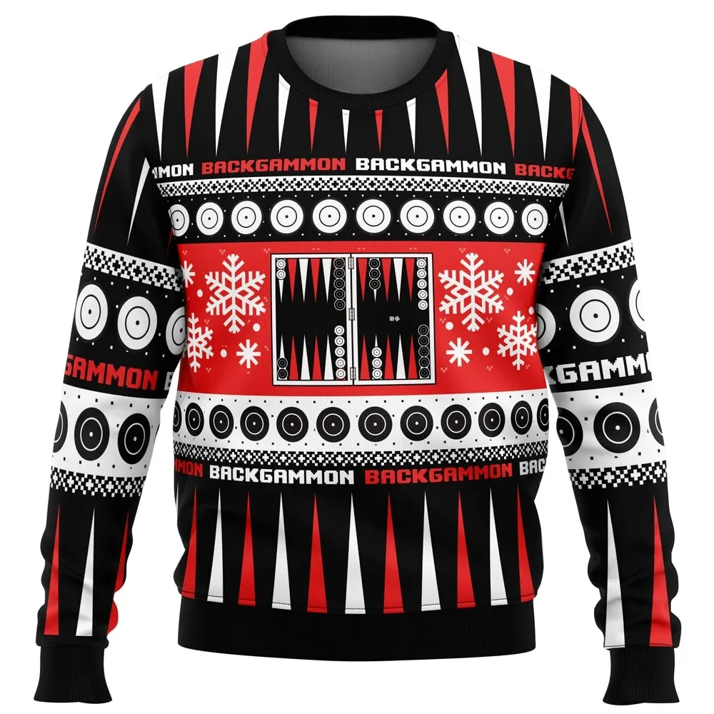 Backgammon Christmas Board Games Ugly Christmas Sweater, Board Game Lover Holiday Sweater, Unisex All Over Print Xmas Gift for Game Night Fans
