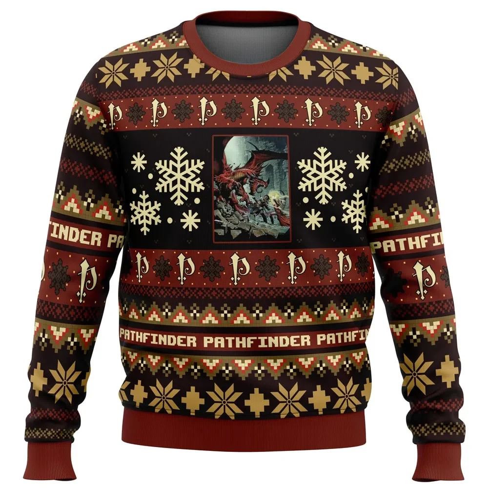 Christmas Pathfinder Ugly Christmas Sweater, Pathfinder RPG Holiday Sweater, Red Dragon Fantasy Art Tabletop Gamer Xmas Gift
