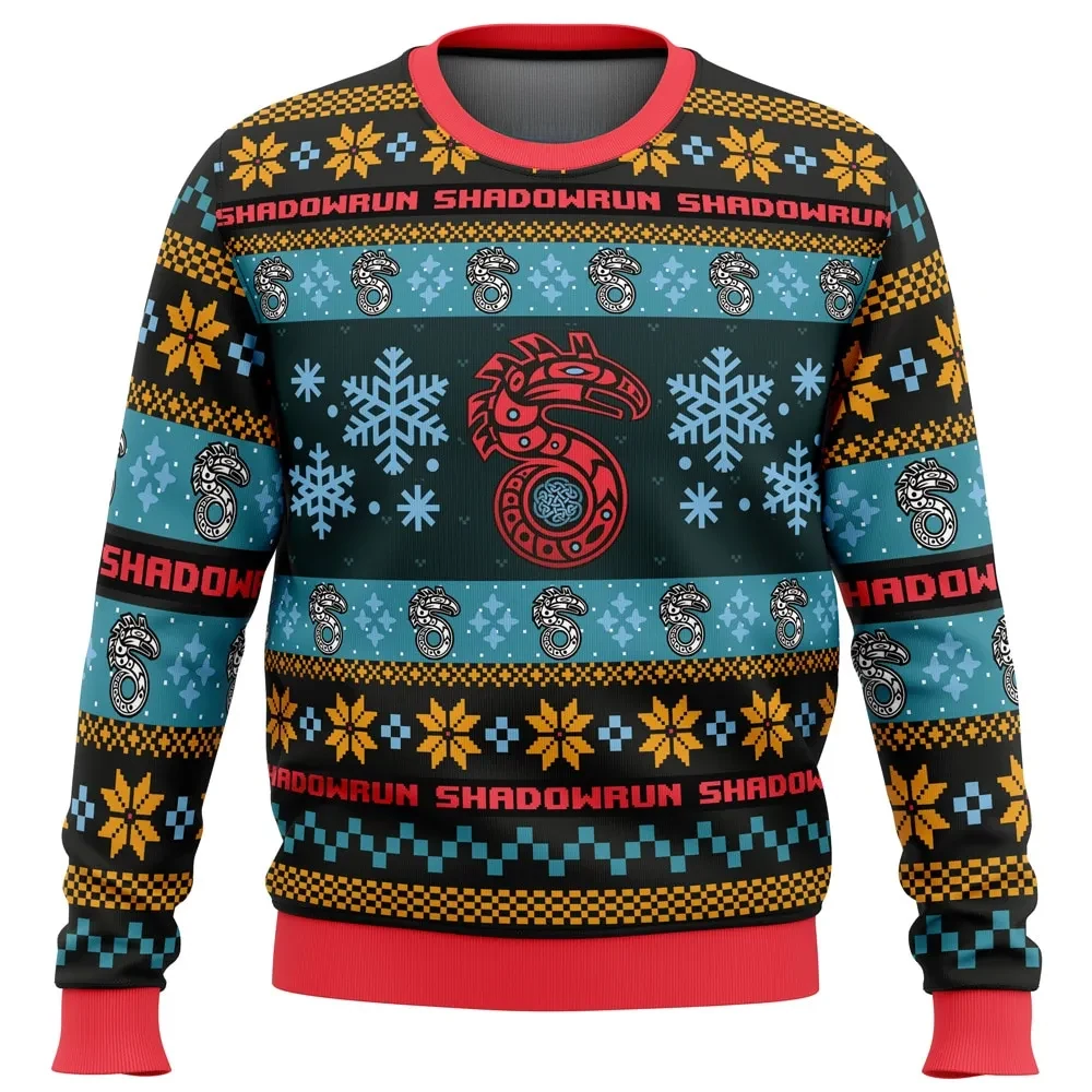 Christmas Shadowrun Ugly Christmas Sweater, Shadowrun Board Game Holiday Sweater, Serpent Emblem Cyberpunk RPG Gamer Xmas Gift