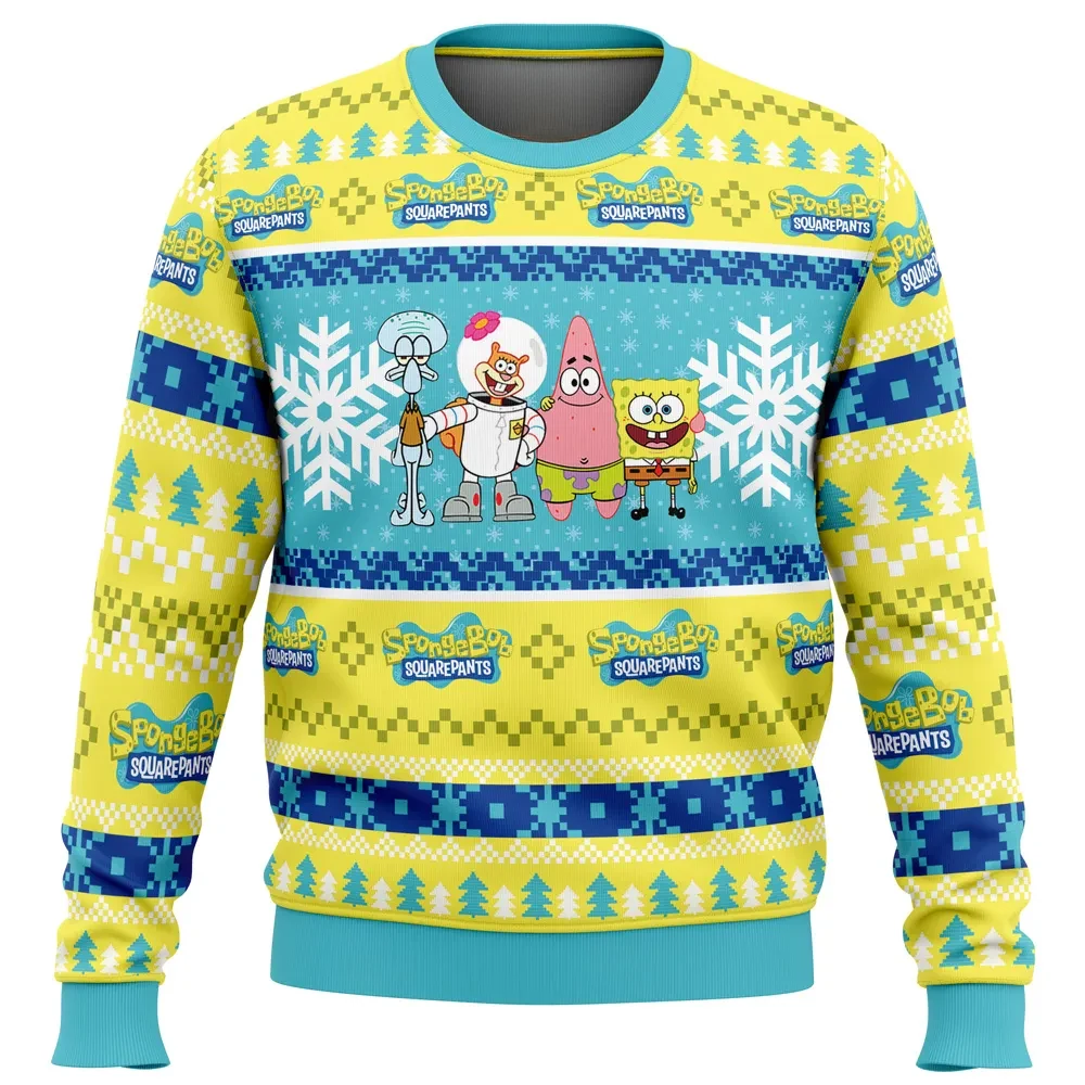 Christmas SpongeBob SquarePants Ugly Christmas Sweater, Nickelodeon Holiday Sweater, Patrick Sandy Squidward Unisex Sweatshirt, Cartoon Xmas Gift