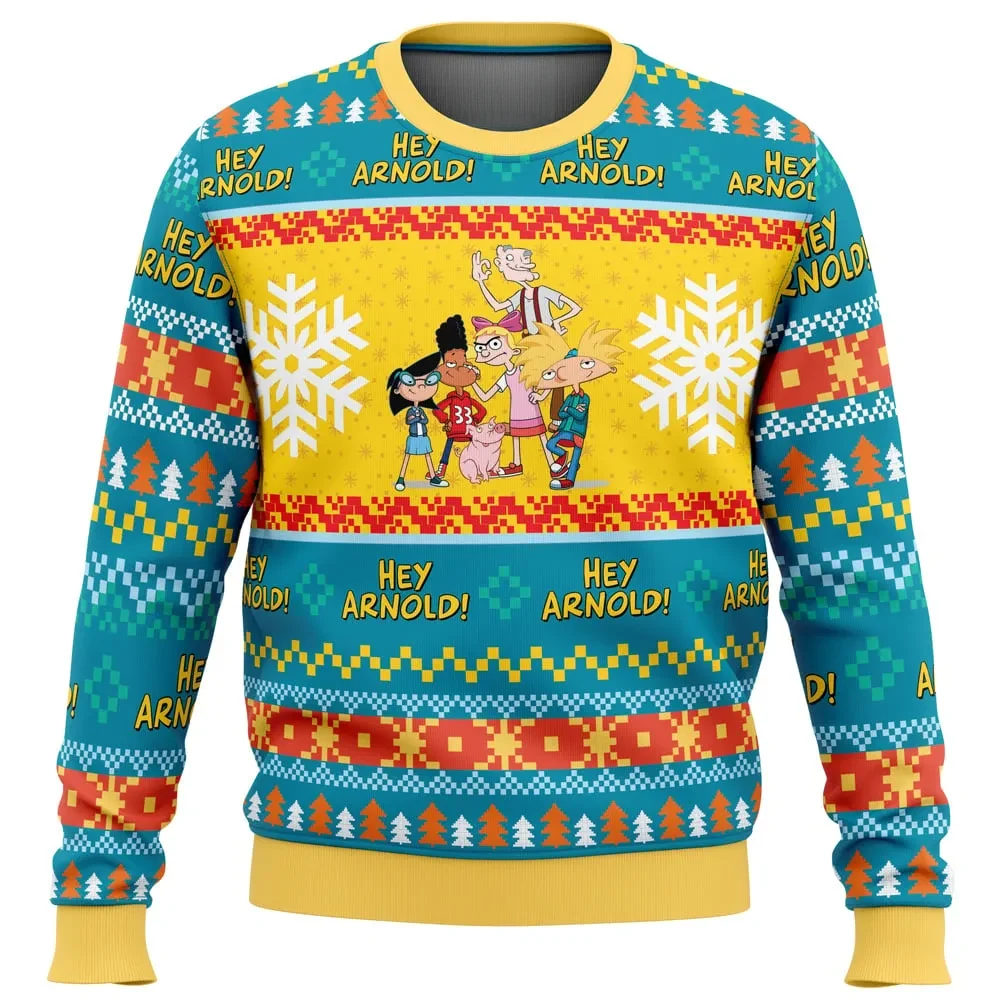 Christmas Hey Arnold! Ugly Christmas Sweater, Nickelodeon Helga and Gerald Holiday Sweatshirt, 90s Cartoon Xmas Gift for Nostalgia Lovers