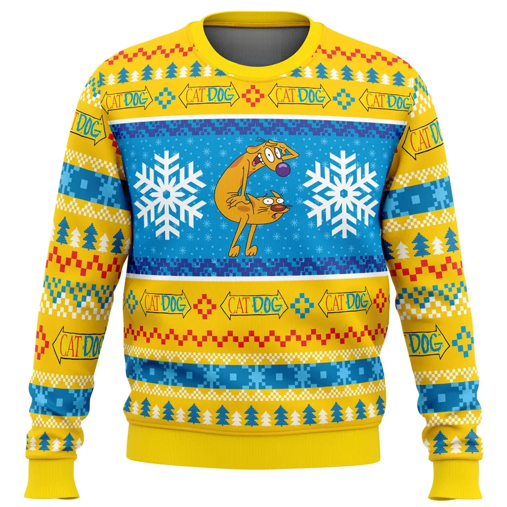 CatDog Christmas Nickelodeon Ugly Christmas Sweater, 90s Cartoon Holiday Sweater, Unisex Retro Xmas Sweatshirt, Nostalgic Gift for 90s Kids