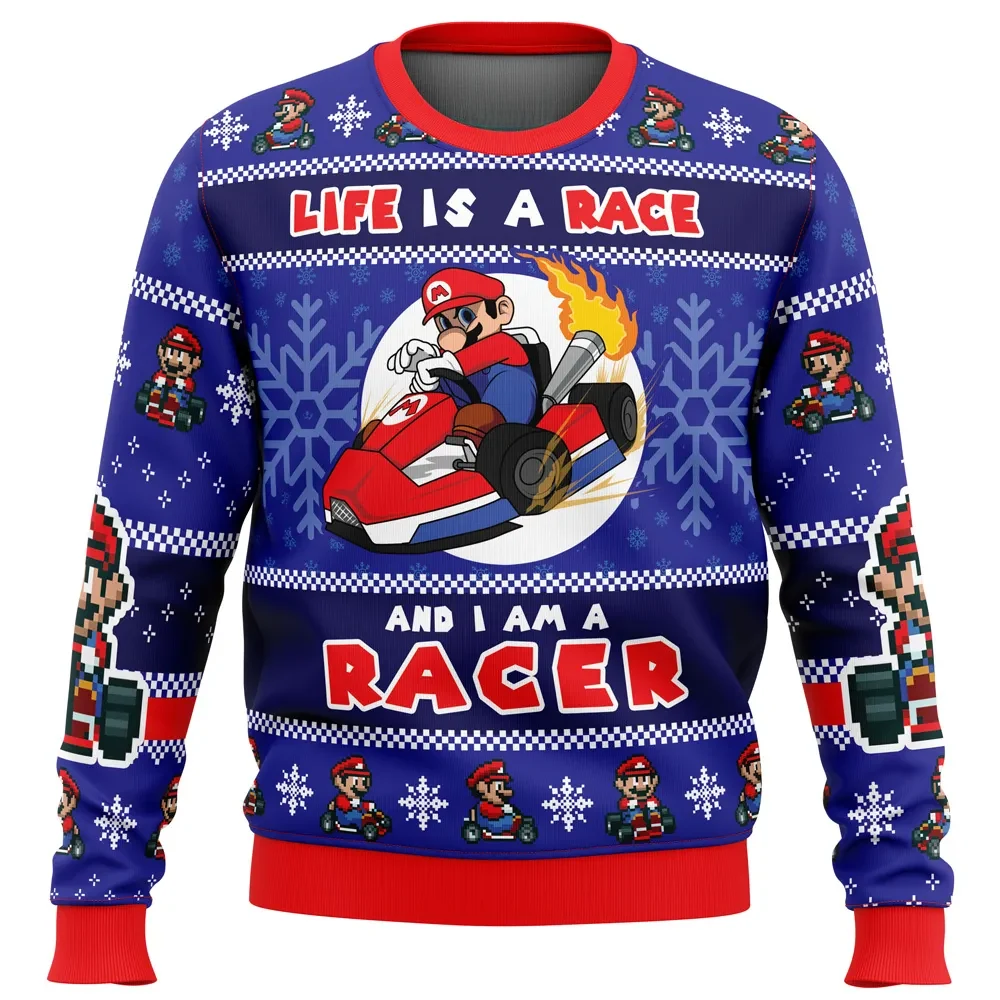 Life Is a Race Mario Kart Racer Super Mario Bros Ugly Christmas Sweater, Mario Kart Holiday Sweater, Gamer Xmas Sweater