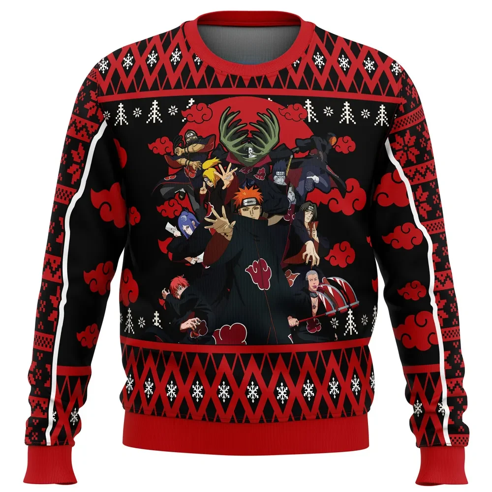 Akatsuki Naruto Shippuden Ugly Christmas Sweater, Pain Itachi Kisame Red Cloud Holiday Sweater, Ninja Anime Xmas Gift for Shinobi Fans