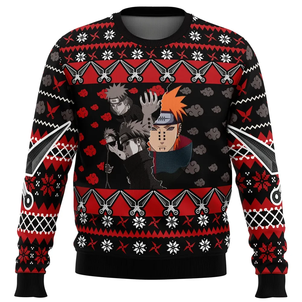 Pain Nagato Six Paths Naruto Shippuden Ugly Christmas Sweater, Akatsuki Anime Holiday Sweater, Unisex All Over Print Sweatshirt, Anime Xmas Gift