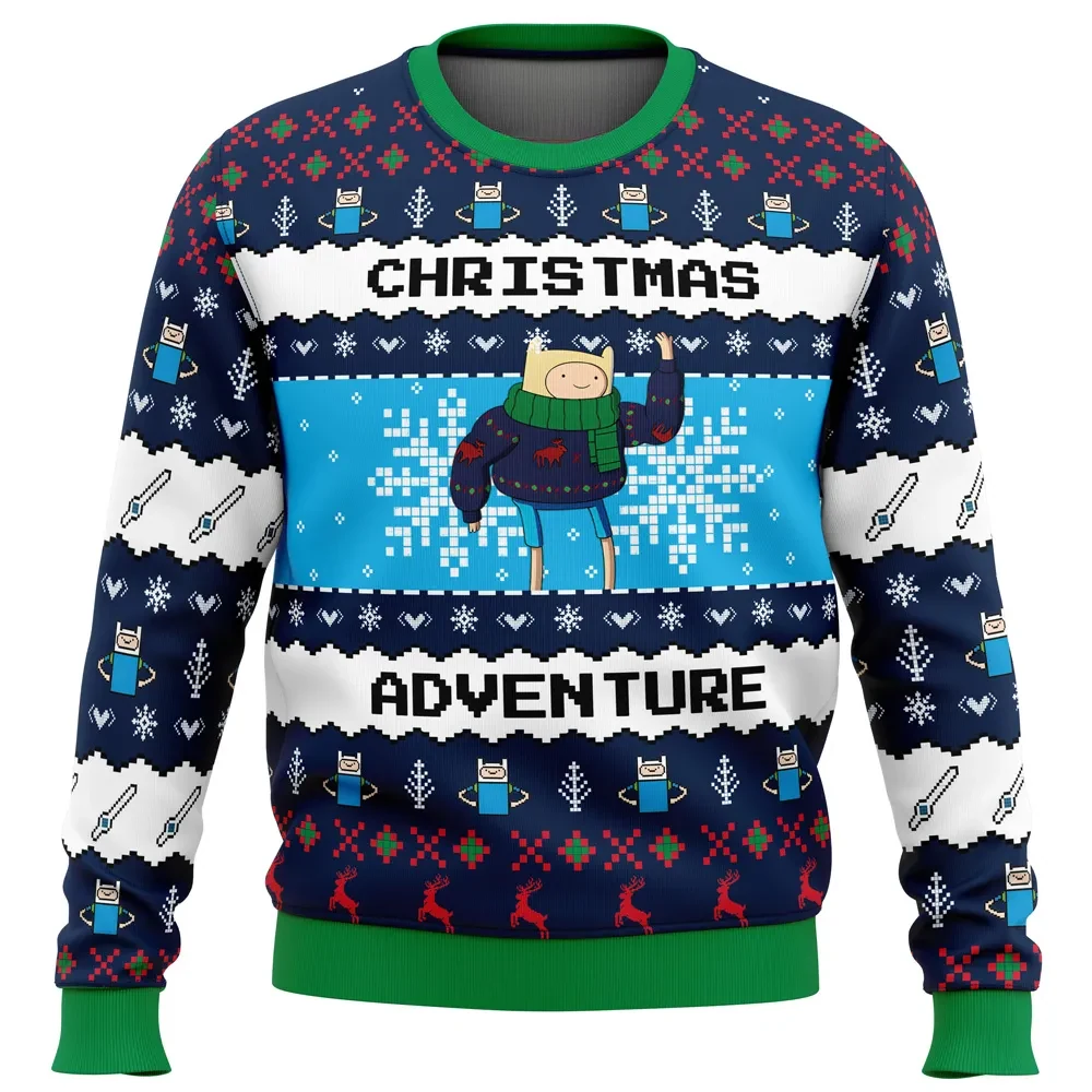 Finn Christmas Adventure Time Ugly Christmas Sweater, Finn the Human Cartoon Holiday Sweater, Unisex All Over Print Sweatshirt, Christmas Gift