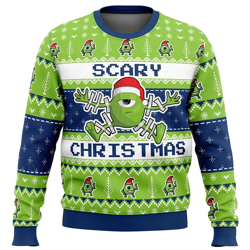 Scary Christmas Mike Wazowski Monsters Inc Ugly Christmas Sweater, Disney Pixar Movie Holiday Sweater, Unisex All Over Print Xmas Sweater