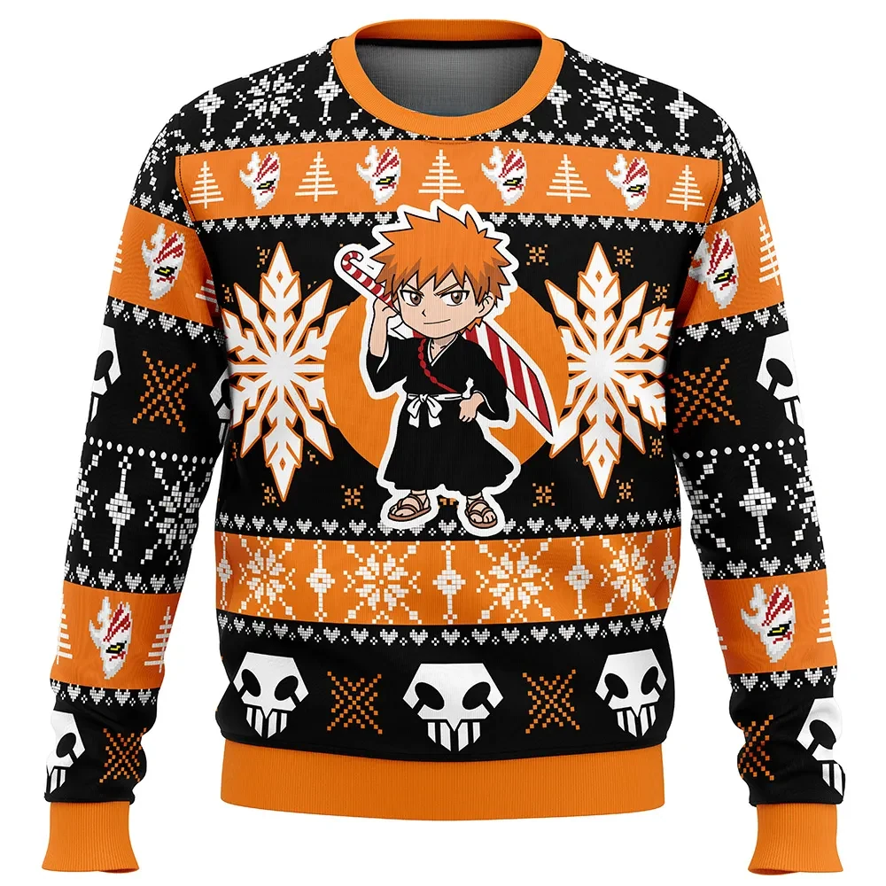 Christmas Chibi Ichigo Bleach Ugly Christmas Sweater, Kurosaki Hollow Mask Anime Holiday Sweater, Unisex Sweatshirt, Soul Reaper Xmas Gift
