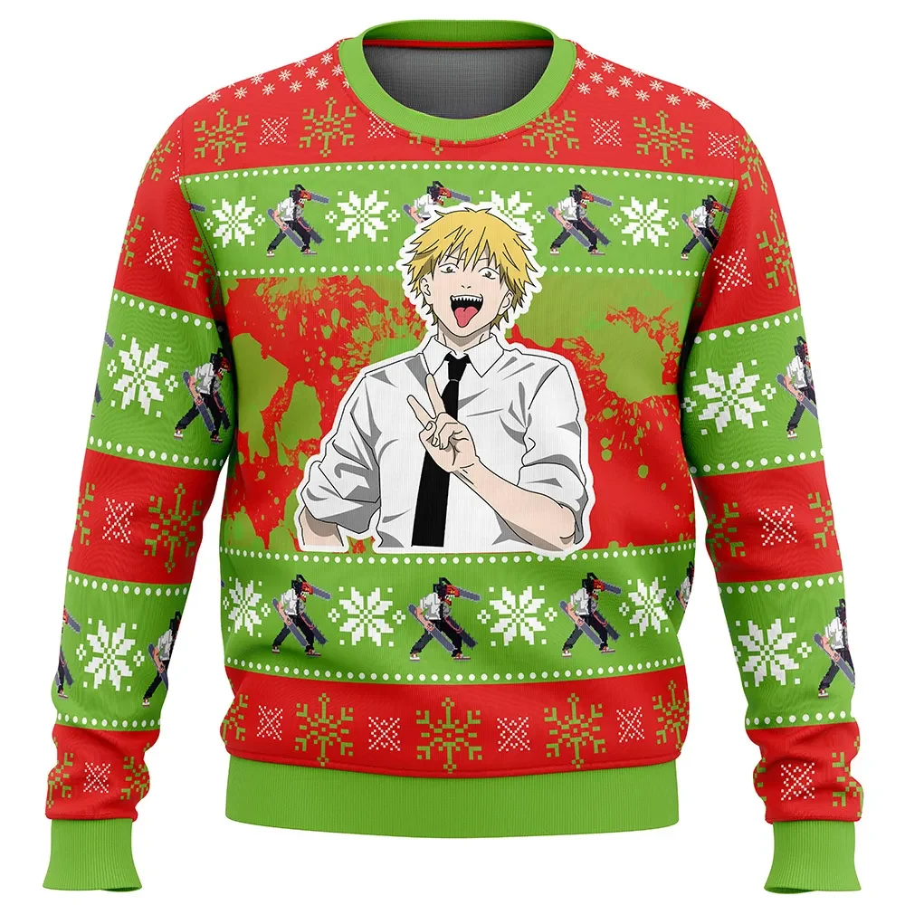 Christmas Denji Chainsaw Man Ugly Christmas Sweater, Chainsaw Man Anime Holiday Sweater, Unisex All Over Print Sweatshirt, Anime Xmas Gift