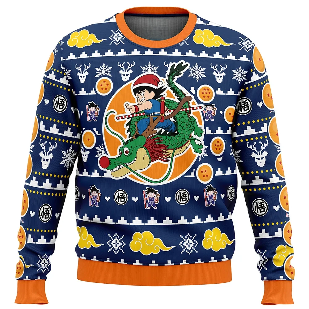 Christmas Kid Goku and Shenron Dragon Ball Z Ugly Christmas Sweater, Reindeer Nose Dragon DBZ Holiday Sweater, Unisex Sweatshirt, Anime Xmas Gift