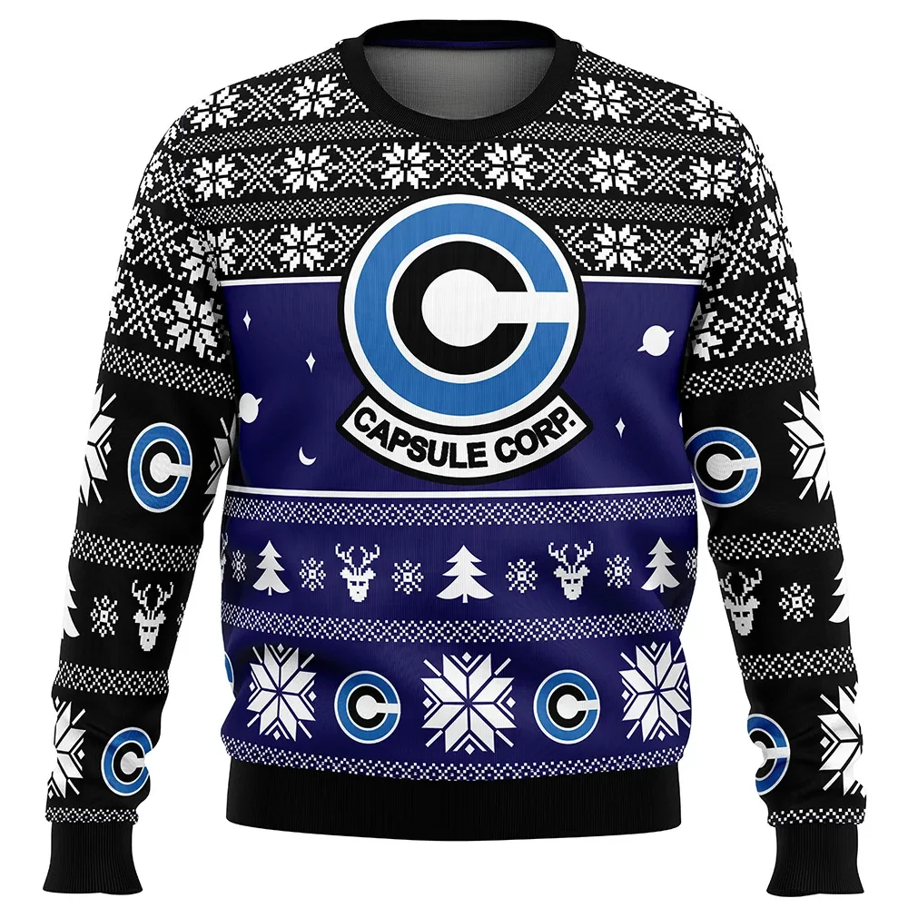 Capsule Corp Dragon Ball Z Ugly Christmas Sweater, DBZ Fair Isle Holiday Sweatshirt, Unisex Anime Xmas Gift for Saiyan Fans