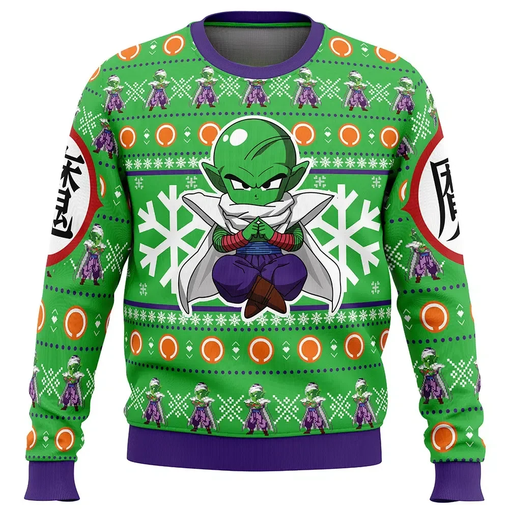 Piccolo Dragon Ball Z Ugly Christmas Sweater, DBZ Holiday Sweater, Anime Xmas Gift, Unisex Chibi Piccolo Meditating Demon Kanji Sweatshirt