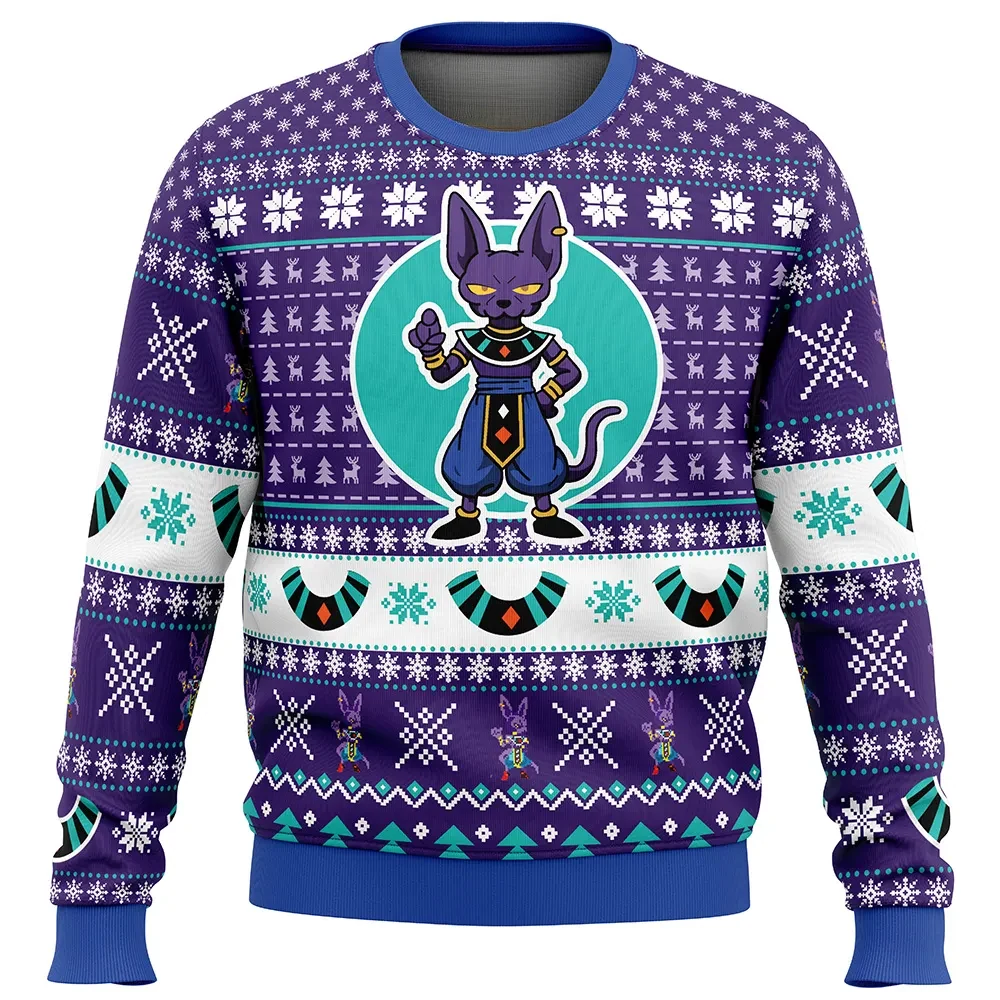 Beerus Dragon Ball Z Ugly Christmas Sweater, Dragon Ball Super God of Destruction Holiday Sweater, Anime Xmas Gift for Saiyan Fans