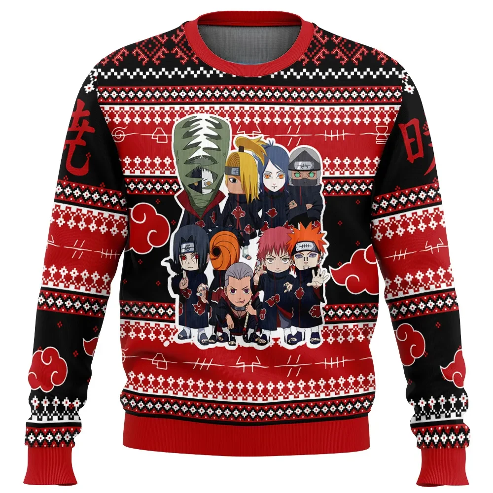 Chibi Akatsuki Naruto Shippuden Ugly Christmas Sweater, Itachi Pain Konan Deidara Holiday Sweater, Red Cloud Unisex Sweatshirt, Anime Xmas Gift