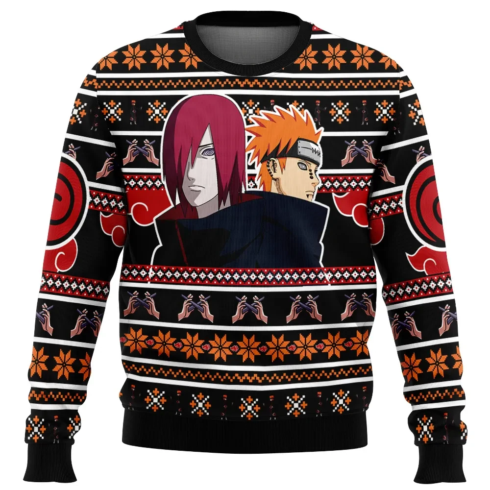 Nagato and Yahiko Pain Naruto Shippuden Ugly Christmas Sweater, Akatsuki Holiday Sweater, Anime Xmas Gift, Unisex Uzumaki Red Cloud Sweatshirt