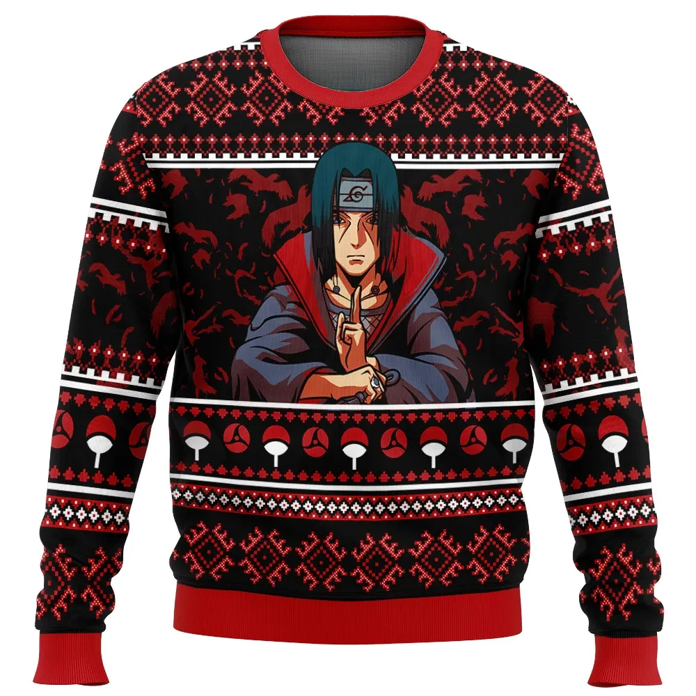 Uchiha Itachi Naruto Shippuden Ugly Christmas Sweater, Akatsuki Crows and Clan Crest Holiday Sweater, Anime Xmas Gift for Fans