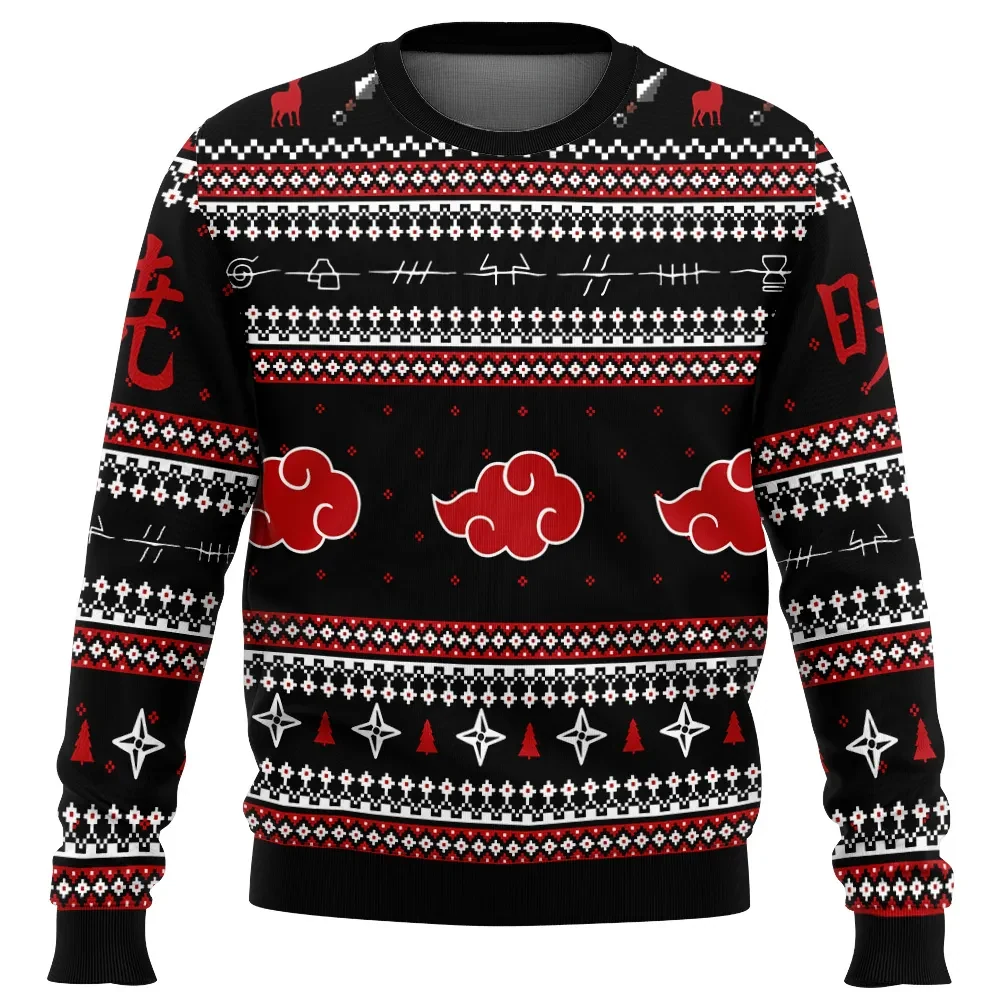 Christmas Akatsuki Naruto Shippuden Ugly Christmas Sweater, Akatsuki Cloud Holiday Sweater, Anime Xmas Gift for Rogue Ninja Fans, Unisex Pullover
