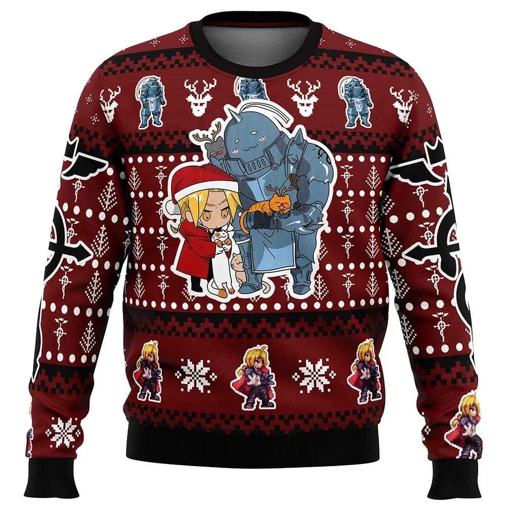 Christmas Edward and Alphonse Elric Fullmetal Alchemist Ugly Christmas Sweater, FMA Anime Holiday Sweater, Unisex All Over Print Xmas Jumper