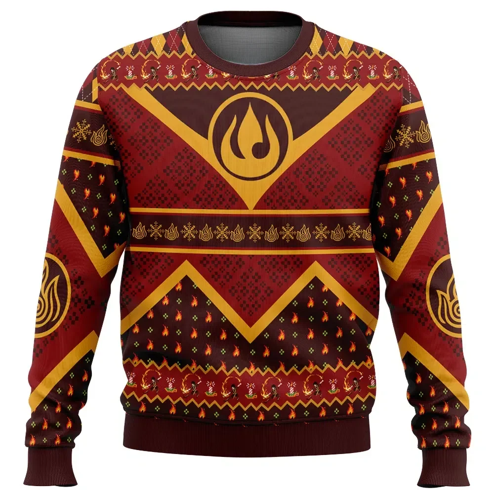 Firebender Avatar the Last Airbender Ugly Christmas Sweater, Fire Nation Emblem Holiday Sweater, Red and Gold Anime Xmas Gift