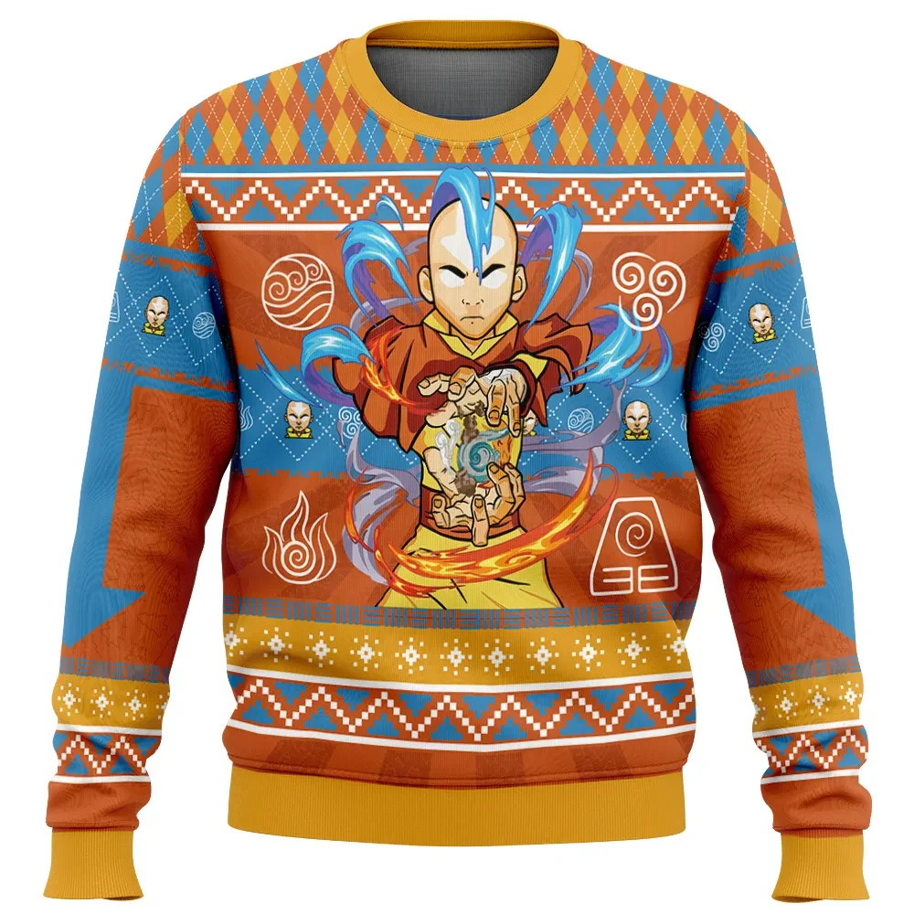 Avatar Aang Avatar the Last Airbender Ugly Christmas Sweater, Aang Avatar State Elements Holiday Sweatshirt, Anime Xmas Gift for Fans