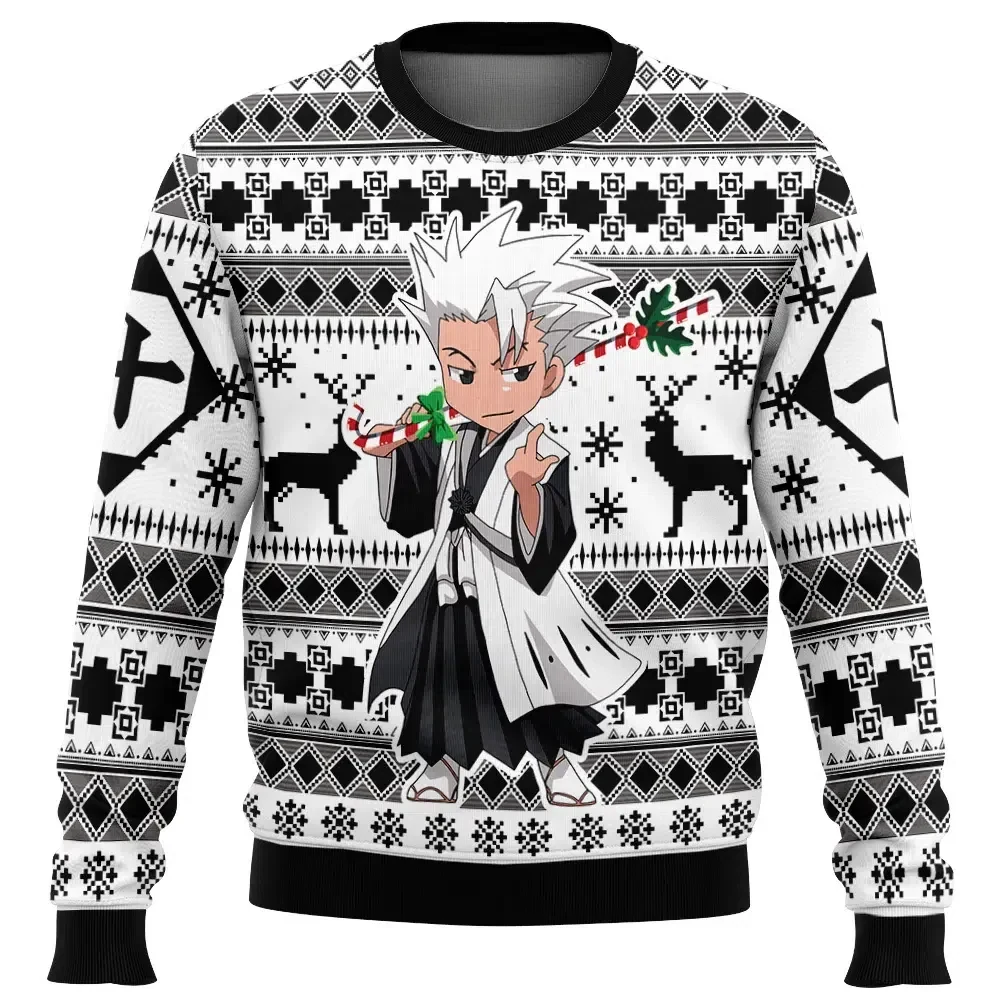 Chibi Toshiro Hitsugaya Bleach Ugly Christmas Sweater, Ice Dragon Emblem Anime Holiday Sweater, Unisex Crewneck Sweatshirt, Soul Reaper Xmas Gift