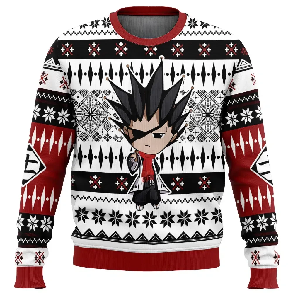 Chibi Kenpachi Zaraki Bleach Ugly Christmas Sweater, Eyepatch Captain Anime Holiday Sweater, Unisex Crewneck Sweatshirt, Soul Reaper Xmas Gift