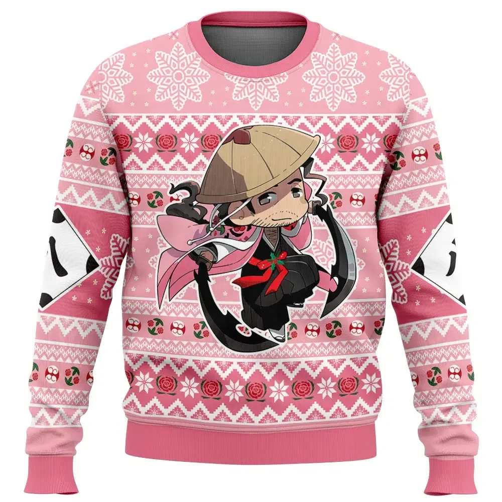 Chibi Shunsui Kyoraku Bleach Ugly Christmas Sweater, Bleach Anime Holiday Sweater, Anime Xmas Gift, Unisex Pink Haori Captain Rose Sweatshirt