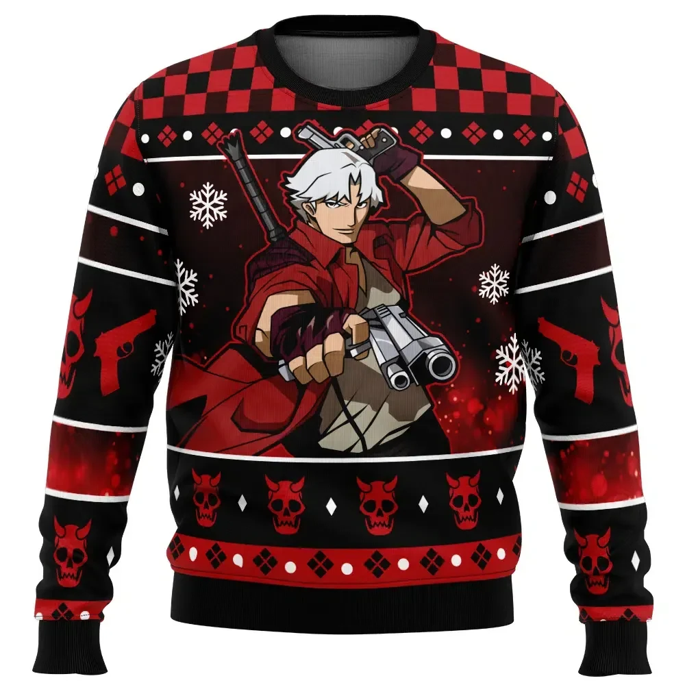 Dante Devil May Cry Ugly Christmas Sweater, Son of Sparda DMC Red Coat Holiday Sweater, Unisex Crewneck Sweatshirt, Gamer Xmas Gift for Fans
