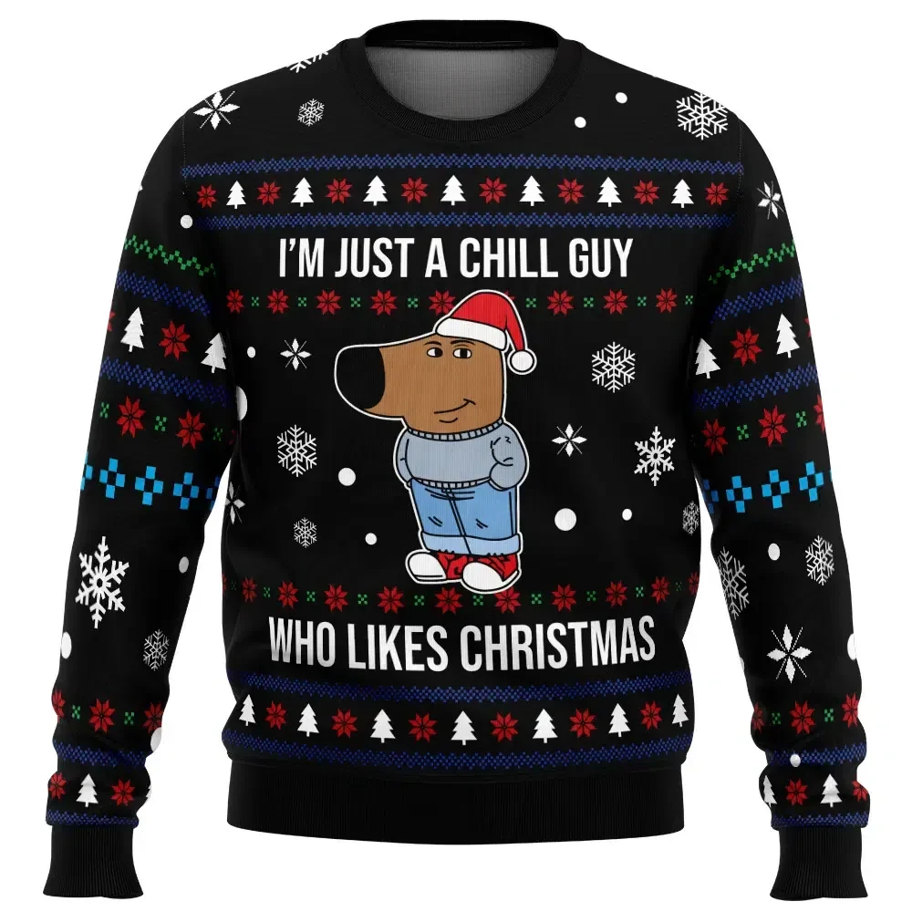 I'm Just A Chill Guy Who Likes Christmas Ugly Christmas Sweater, Chill Guy Meme Holiday Sweater, Funny All Over Print Xmas Sweater