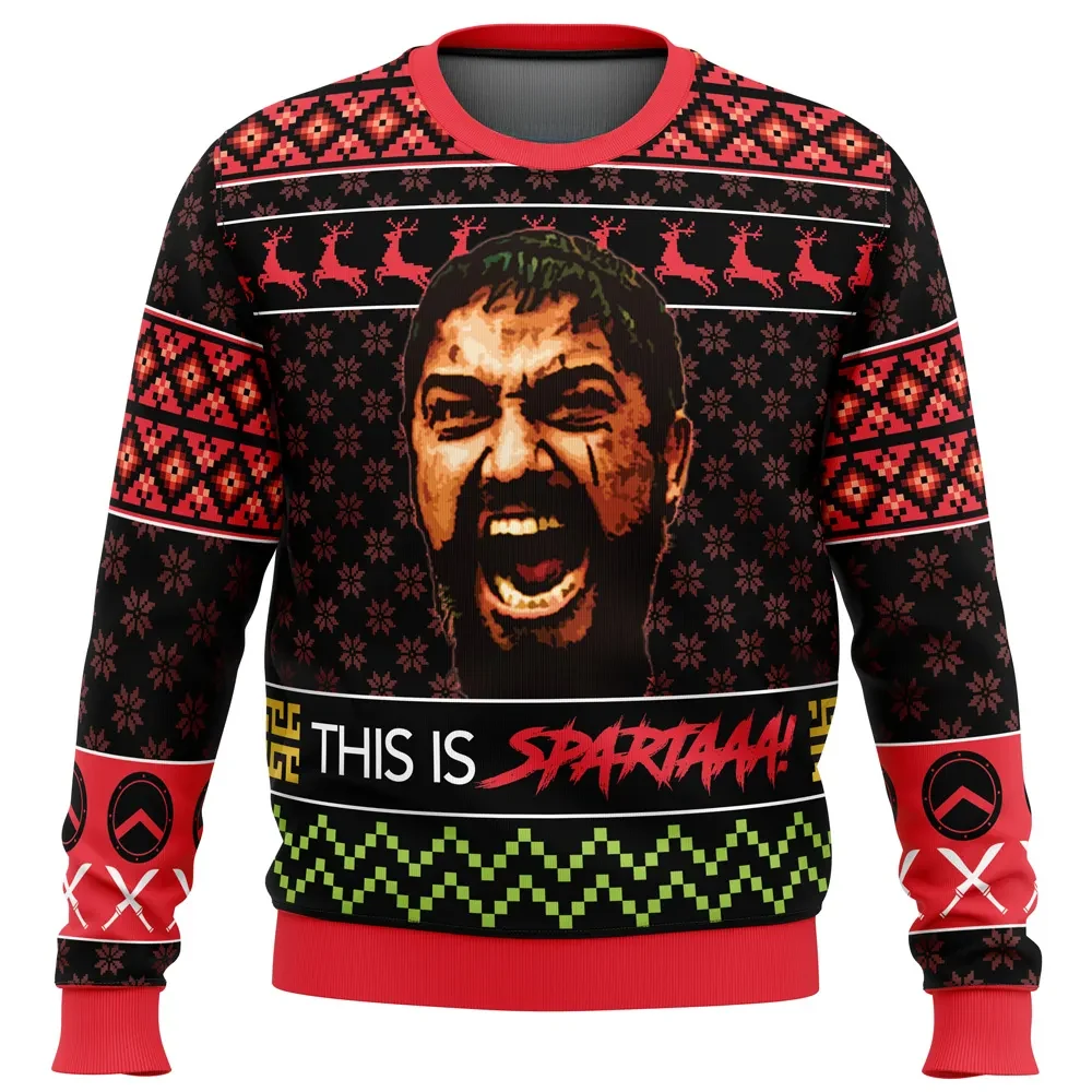 This Is Sparta Leonidas 300 Ugly Christmas Sweater, Funny Movie Meme Holiday Sweater, Christmas Gift, Unisex This Is Spartaaa Quote Sweatshirt
