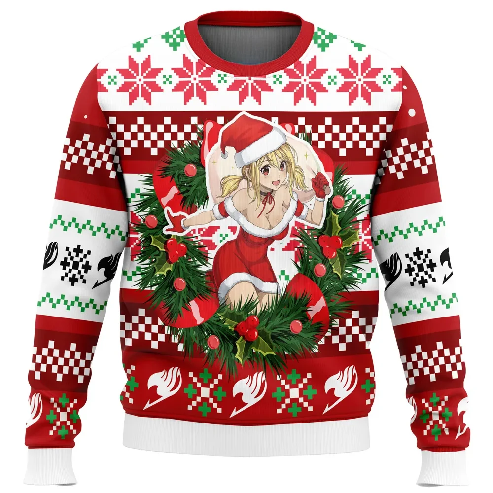 Lucy Heartfilia Fairy Tail Ugly Christmas Sweater, Santa Outfit Guild Emblem Holiday Sweater, Unisex Crewneck Sweatshirt, Anime Xmas Gift