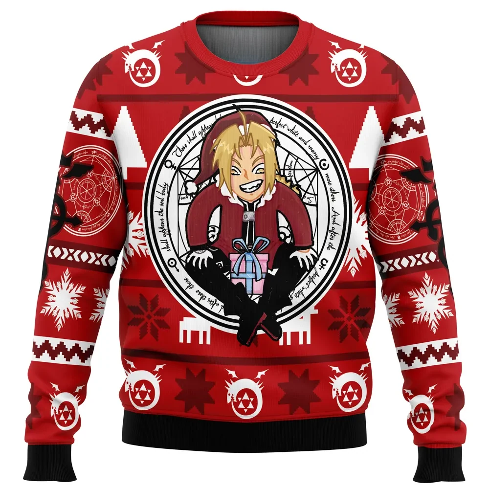 Edward Elric Fullmetal Alchemist Ugly Christmas Sweater, FMA Anime Holiday Sweater, Anime Xmas Gift, Unisex Transmutation Circle Sweatshirt