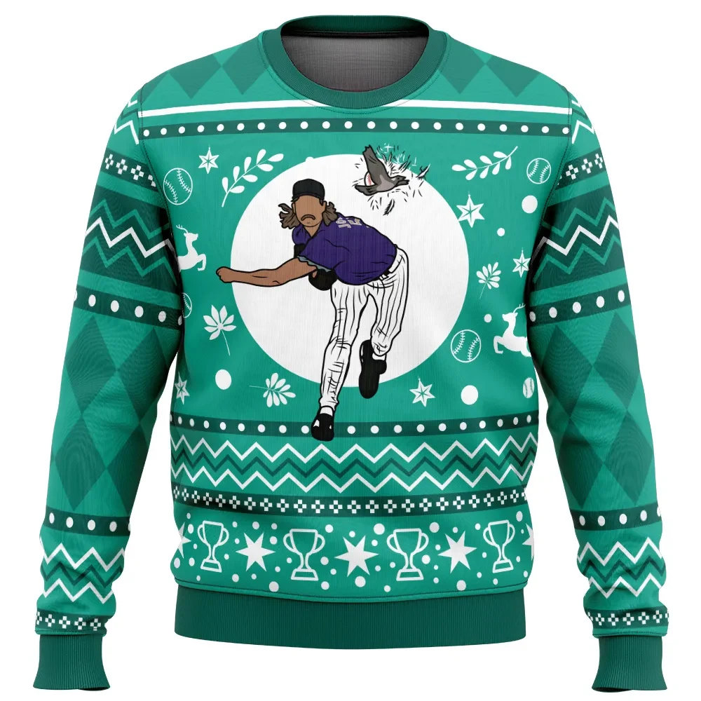 Randy Johnson Hits The Bird Ugly Christmas Sweater, Baseball Pitcher Meme Holiday Sweater, Funny Sports Xmas Gift for Baseball Fans