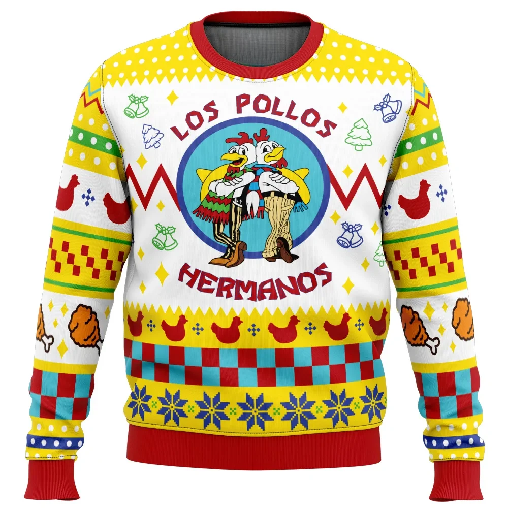 Los Pollos Hermanos Breaking Bad Ugly Christmas Sweater, Chicken Restaurant Logo TV Show Holiday Sweater, Funny Movie Xmas Gift for Fans