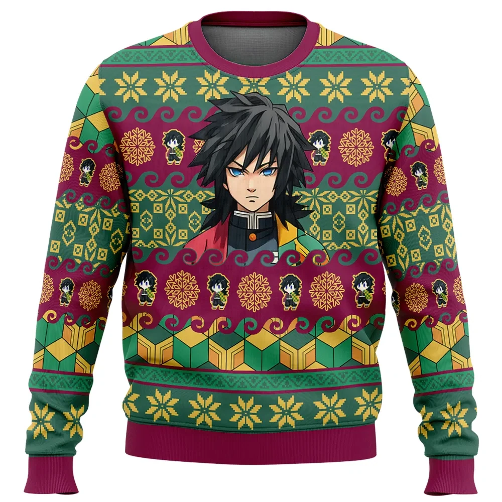 Giyu Tomioka Demon Slayer Ugly Christmas Sweater, Kimetsu no Yaiba Water Hashira Holiday Sweater, Fox Mask Unisex Sweatshirt, Anime Xmas Gift