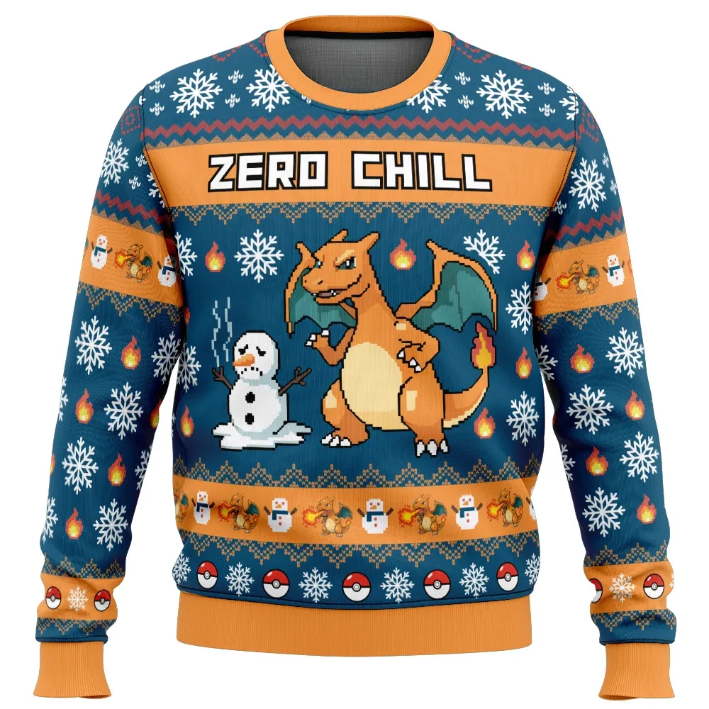 Charizard Zero Chill Pokemon Ugly Christmas Sweater, Melting Snowman Poke Ball Holiday Sweatshirt, Gamer Xmas Gift for Trainers