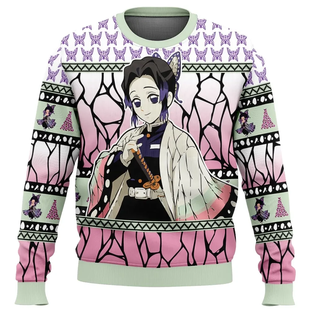 Shinobu Kocho Demon Slayer Ugly Christmas Sweater, Kimetsu no Yaiba Anime Holiday Sweater, Anime Xmas Gift, Unisex Insect Hashira Sweatshirt
