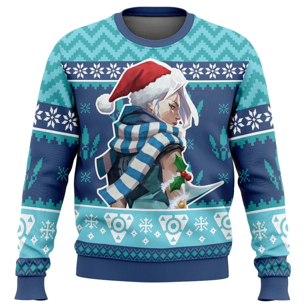 Christmas Jett Valorant Ugly Christmas Sweater, Valorant Gamer Holiday Sweater, Gamer Xmas Gift, Unisex Jett Duelist Agent Emblem Sweatshirt