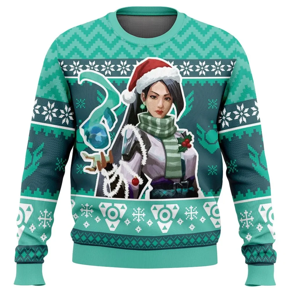 Christmas Sage Valorant Ugly Christmas Sweater, Valorant Gamer Holiday Sweater, Gamer Xmas Gift, Unisex Sage Healer Agent Emblem Sweatshirt