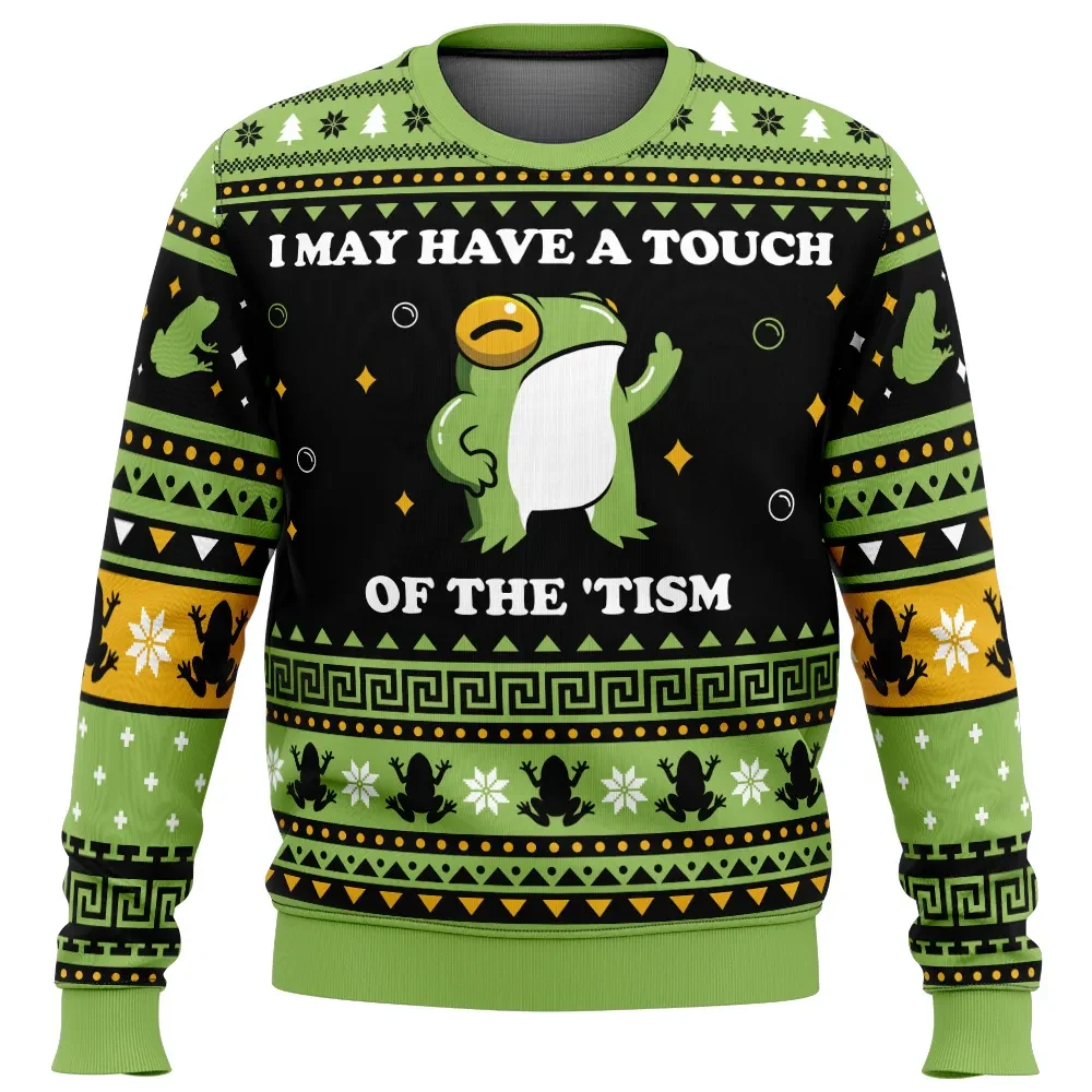 I May Have a Touch of the 'Tism Frog Meme Ugly Christmas Sweater, Dancing Green Frog Funny Holiday Sweater, Quirky Xmas Gift, Unisex Top